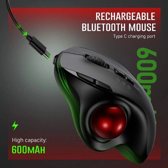 Ergonomic Wireless Trackball Mouse – Rechargeable Bluetooth & 2.4G USB - Picture 1 of 6